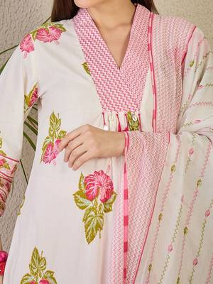 Floral Printed Pure Cotton Kurta with Trousers & Dupatta 3