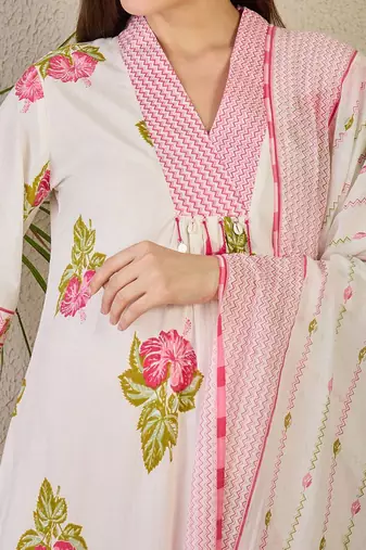 Floral Printed Pure Cotton Kurta with Trousers & Dupatta