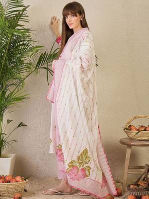 Floral Printed Pure Cotton Kurta with Trousers & Dupatta 4