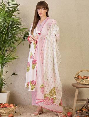 Floral Printed Pure Cotton Kurta with Trousers & Dupatta 5