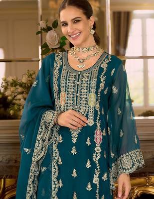 Adults-Women Woven Design Embroidered Kurta with Trousers & Dupatta 1