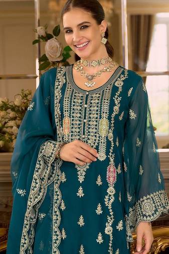 Adults-Women Woven Design Embroidered Kurta with Trousers & Dupatta