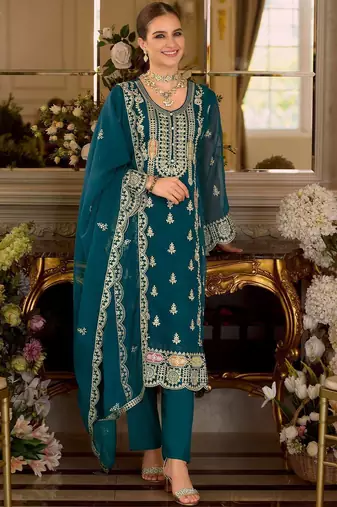 Adults-Women Woven Design Embroidered Kurta with Trousers & Dupatta