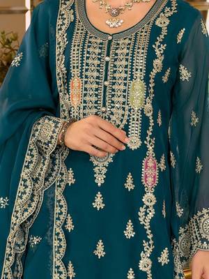 Adults-Women Woven Design Embroidered Kurta with Trousers & Dupatta 3
