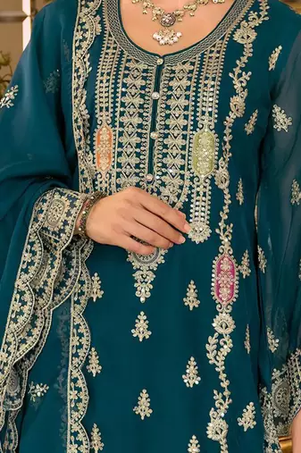 Adults-Women Woven Design Embroidered Kurta with Trousers & Dupatta