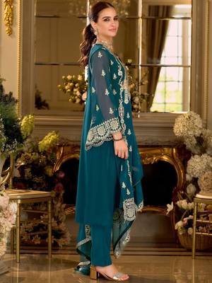 Adults-Women Woven Design Embroidered Kurta with Trousers & Dupatta 4