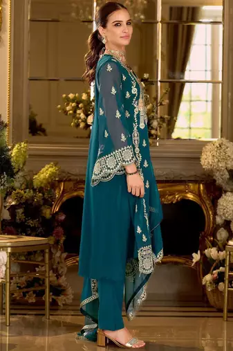 Adults-Women Woven Design Embroidered Kurta with Trousers & Dupatta