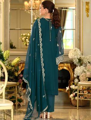 Adults-Women Woven Design Embroidered Kurta with Trousers & Dupatta 5