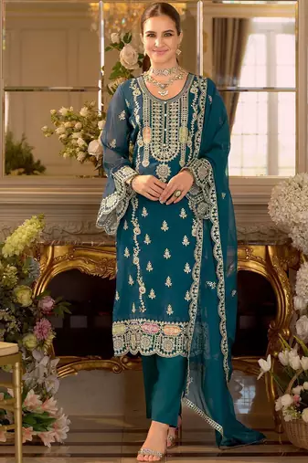 Adults-Women Woven Design Embroidered Kurta with Trousers & Dupatta