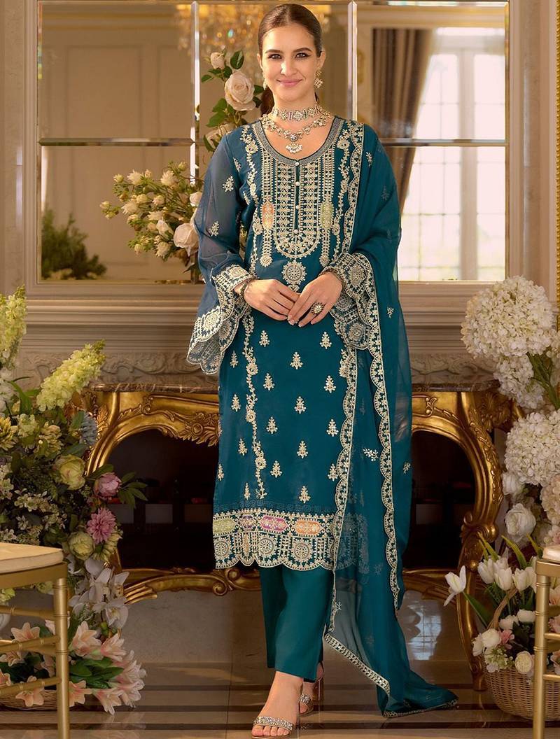 Adults-Women Woven Design Embroidered Kurta with Trousers & Dupatta