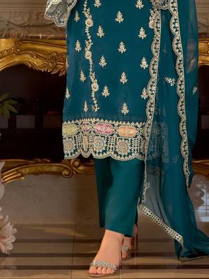 Adults-Women Woven Design Embroidered Kurta with Trousers & Dupatta 7