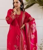 Women Floral Embroidered Kurta with Sharara & Dupatta