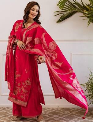 Women Floral Embroidered Kurta with Sharara & Dupatta 3
