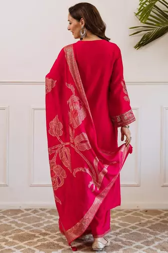 Women Floral Embroidered Kurta with Sharara & Dupatta