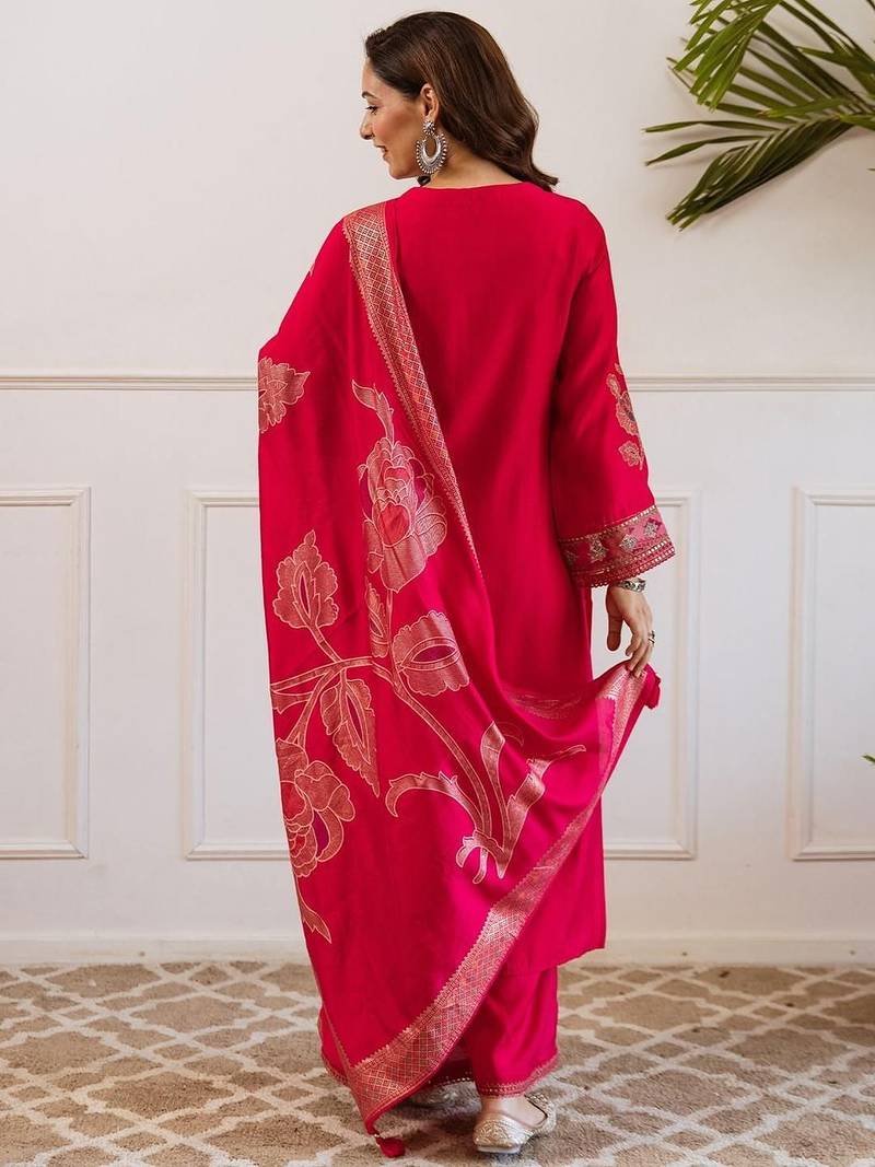 Women Floral Embroidered Kurta with Sharara & Dupatta