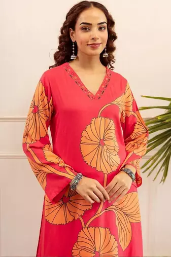 Women Floral Printed A-Line Kurta with Palazzos