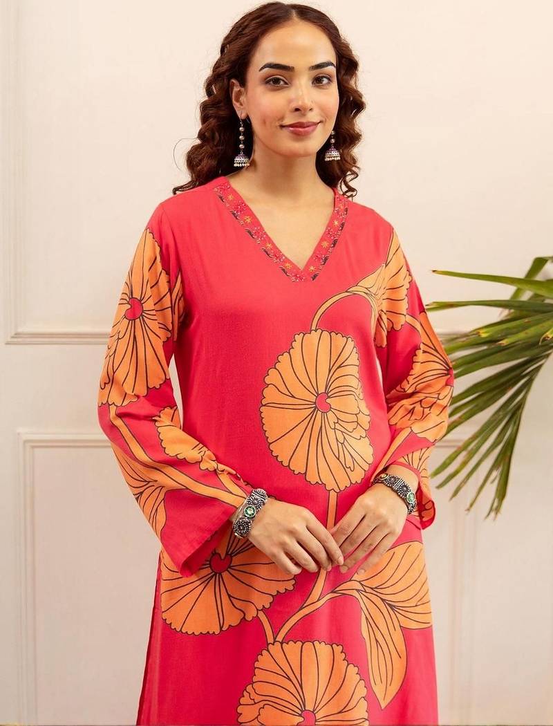 Women Floral Printed A-Line Kurta with Palazzos