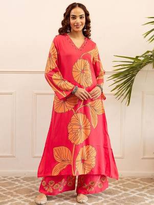 Women Floral Printed A-Line Kurta with Palazzos 2