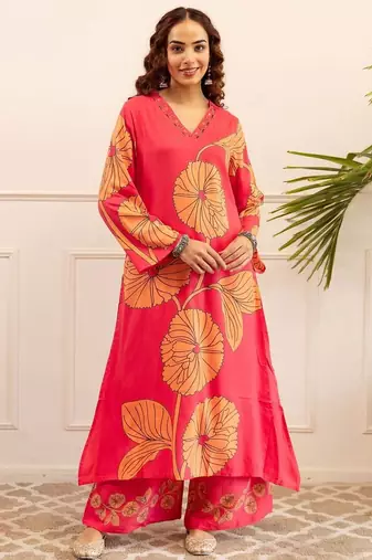 Women Floral Printed A-Line Kurta with Palazzos