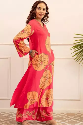 Women Floral Printed A-Line Kurta with Palazzos