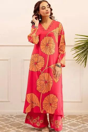 Women Floral Printed A-Line Kurta with Palazzos