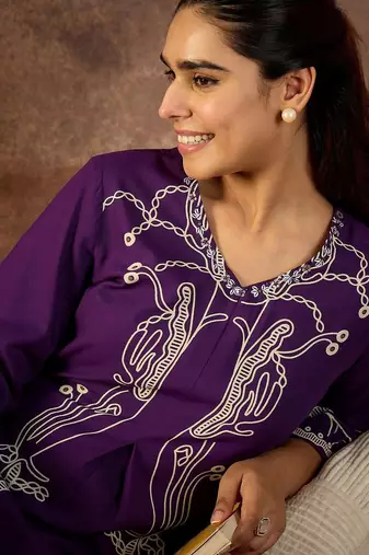 Women Printed Regular Beads and Stones Kurta with Palazzos
