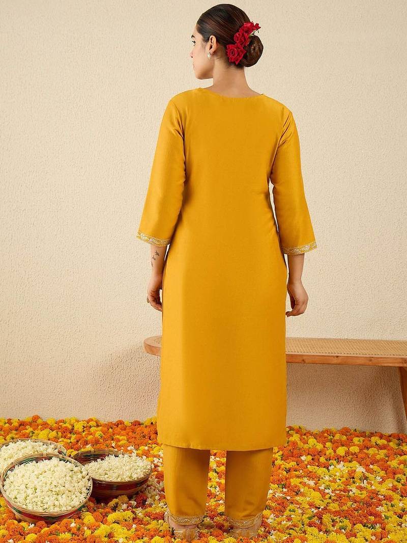 Ethnic Motifs Embroidered Sequinned Kurta With Trousers