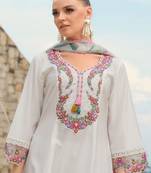 Women Embroidered Thread Work Kurta with Trousers & Dupatta