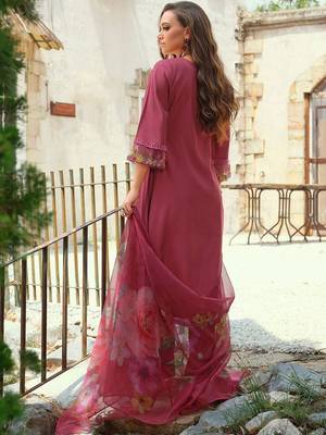 Floral Embroidered Thread Work Tieup Neck A-Line Kurta With Trousers & Dupatta 5