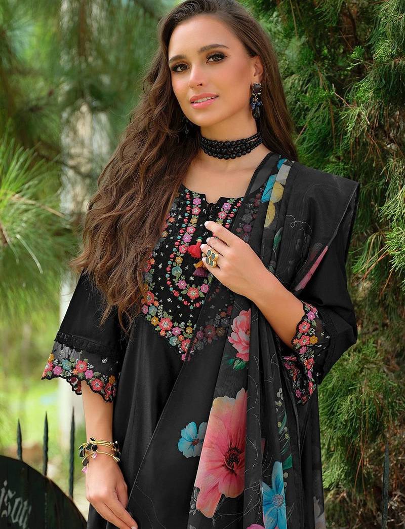 Floral Embroidered Tieup Neck Liva A-Line Kurta With Trousers & Dupatta