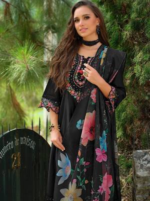 Floral Embroidered Tieup Neck Liva A-Line Kurta With Trousers & Dupatta 6