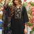 Floral Embroidered V-Neck Liva A-Line Kurta With Trousers & Dupatta