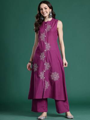 Women Ethnic Motifs Embroidered Pure Cotton A-Line Kurta With Trousers 1