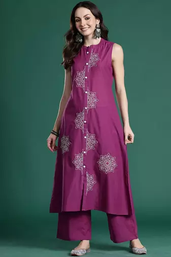 Women Ethnic Motifs Embroidered Pure Cotton A-Line Kurta With Trousers