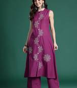 Women Ethnic Motifs Embroidered Pure Cotton A-Line Kurta With Trousers