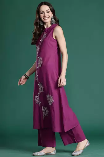Women Ethnic Motifs Embroidered Pure Cotton A-Line Kurta With Trousers
