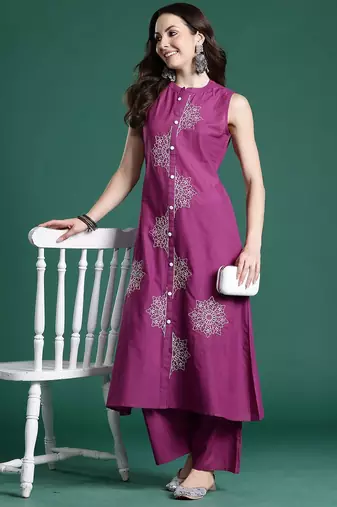 Women Ethnic Motifs Embroidered Pure Cotton A-Line Kurta With Trousers