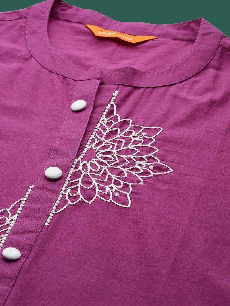 Women Ethnic Motifs Embroidered Pure Cotton A-Line Kurta With Trousers