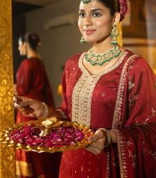 Women Floral Embroidered Sequinned Straight Kurta With Trousers & Dupatta