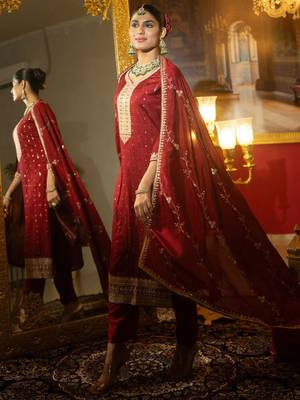 Women Floral Embroidered Sequinned Straight Kurta With Trousers & Dupatta 3