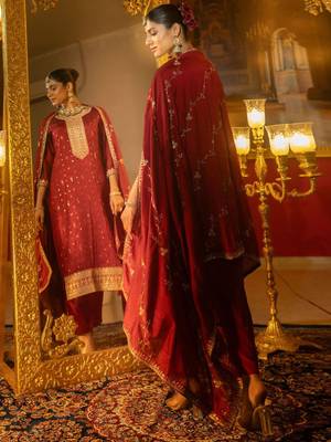 Women Floral Embroidered Sequinned Straight Kurta With Trousers & Dupatta 4