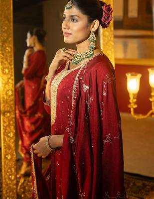 Women Floral Embroidered Sequinned Straight Kurta With Trousers & Dupatta 6