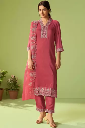 Women Ethnic Motifs Embroidered Kurta with Trousers & Dupatta