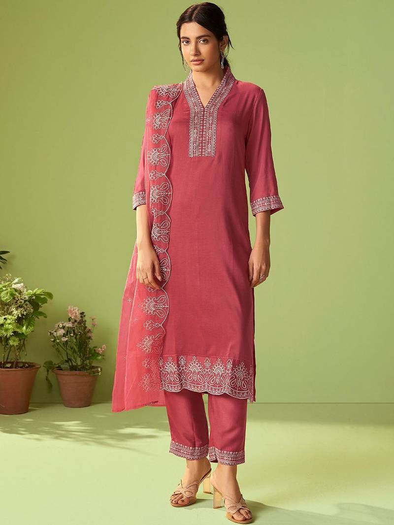 Women Ethnic Motifs Embroidered Kurta with Trousers & Dupatta