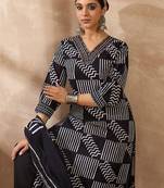 Geometric Printed V Neck Pure Cotton Kurta With Trousers & Dupatta
