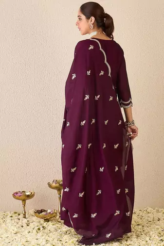Women Ethnic Motifs Embroidered Regular Sequinned Kurta with Sharara & With Dupatta