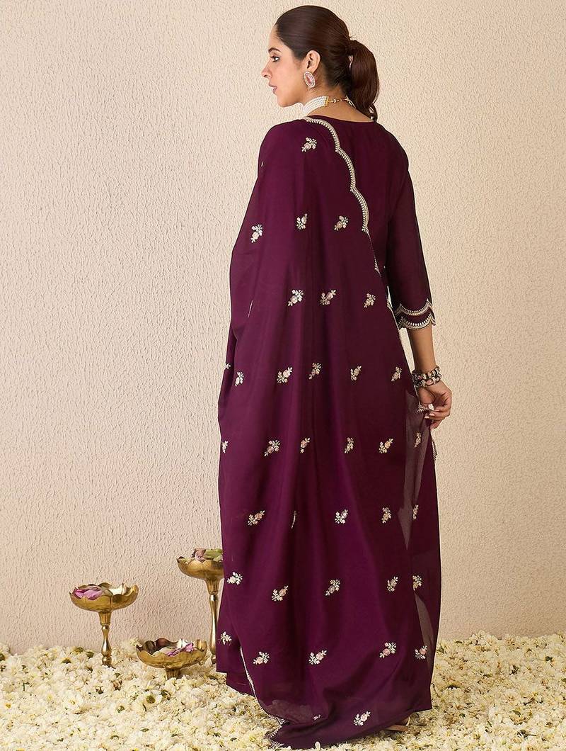 Women Ethnic Motifs Embroidered Regular Sequinned Kurta with Sharara & With Dupatta