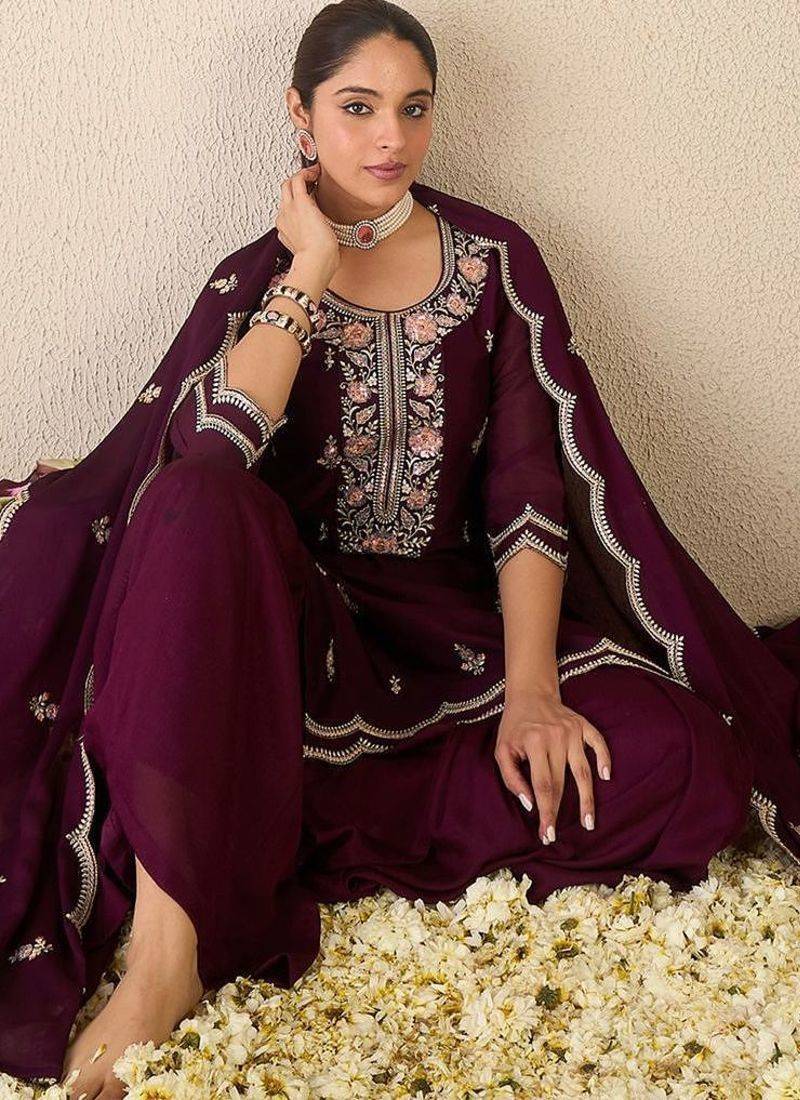 Women Ethnic Motifs Embroidered Regular Sequinned Kurta with Sharara & With Dupatta