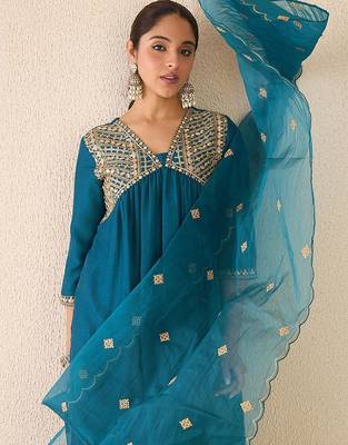 Women Ethnic Motifs Embroidered Empire Gotta Patti Kurta with Trousers & With Dupatta 1