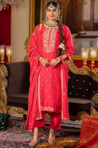 Women Ethnic Motifs Regular Kurta with Trousers & With Dupatta